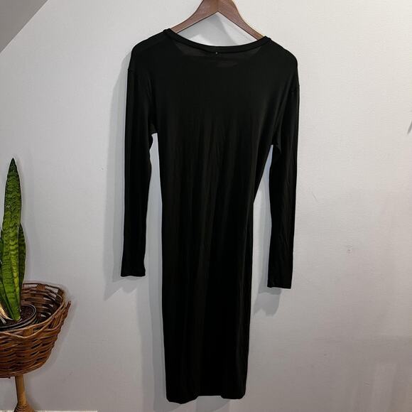 MaxMara Bodywear Wrap Dress Womens Small Olive Jersey Long Sleeve Midi Italy - Picture 5 of 12